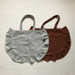 grey and brown ruffle tote bags