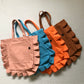 rectangle ruffle tote bags pink dark mustard orange blue cute