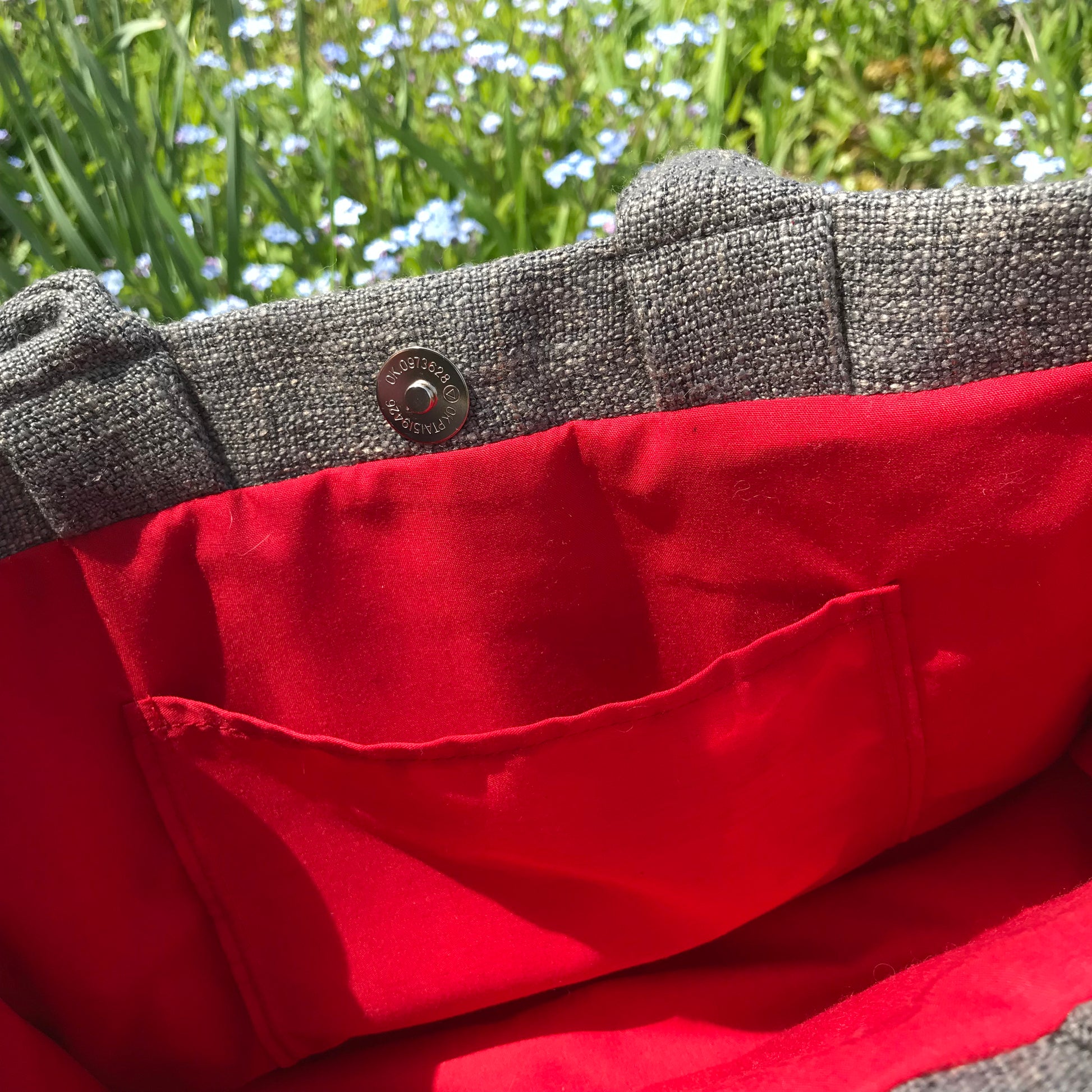 cute scrunchie bag inside grey red