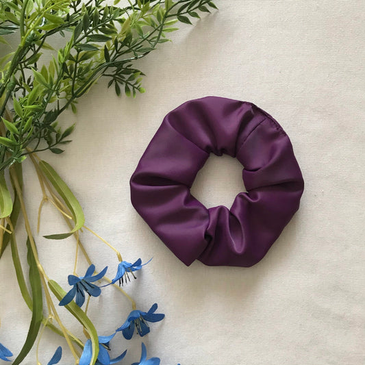 purple satin scrunchie hair tie aesthetic
